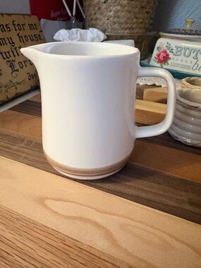 Cream Stoneware Pitcher with Beige Accent - Unbranded